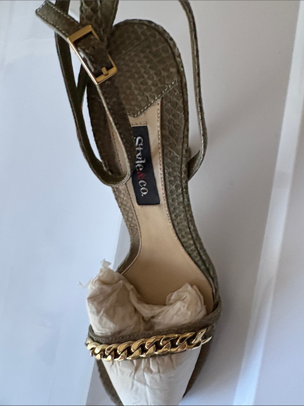 Style & Co. Olive Green Chain-Accent Slingback Sandals
